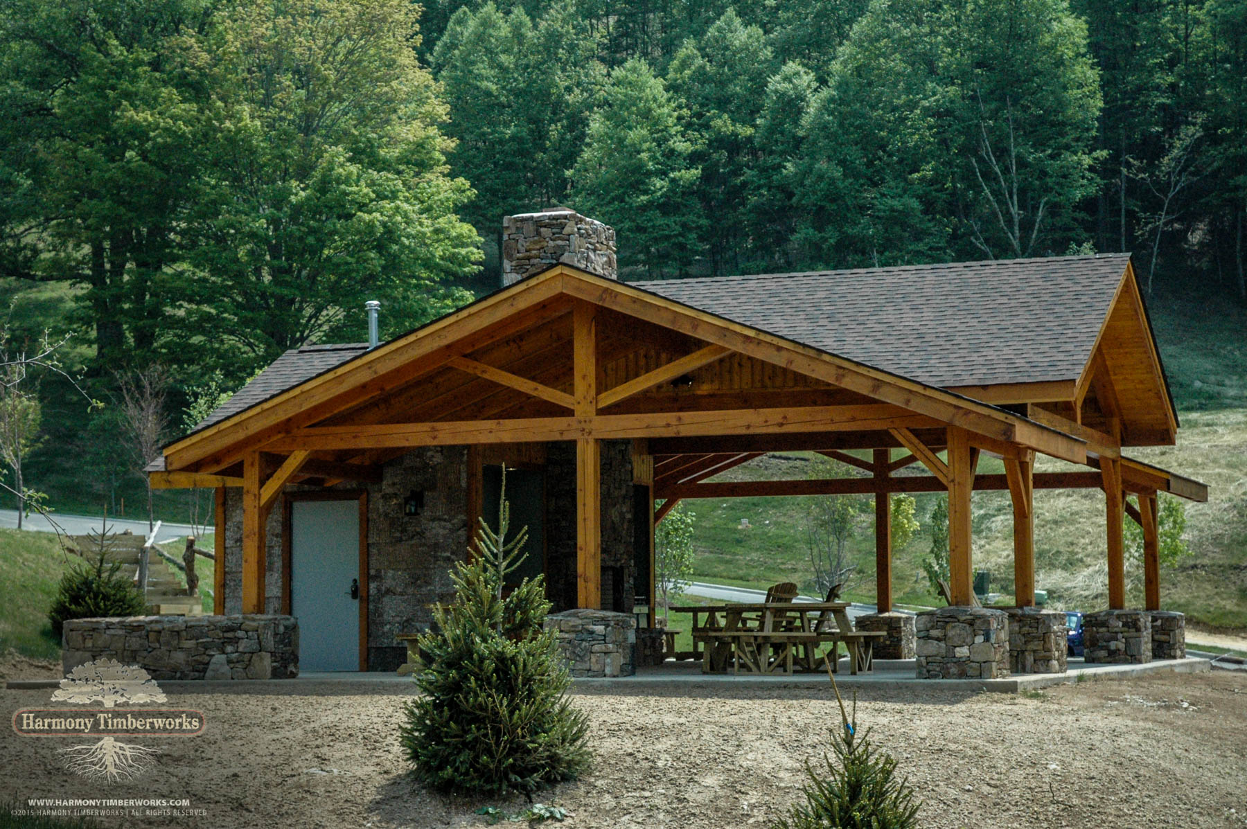 Exterior Side, Apple Orchard, Open TImber Frame Pavilion