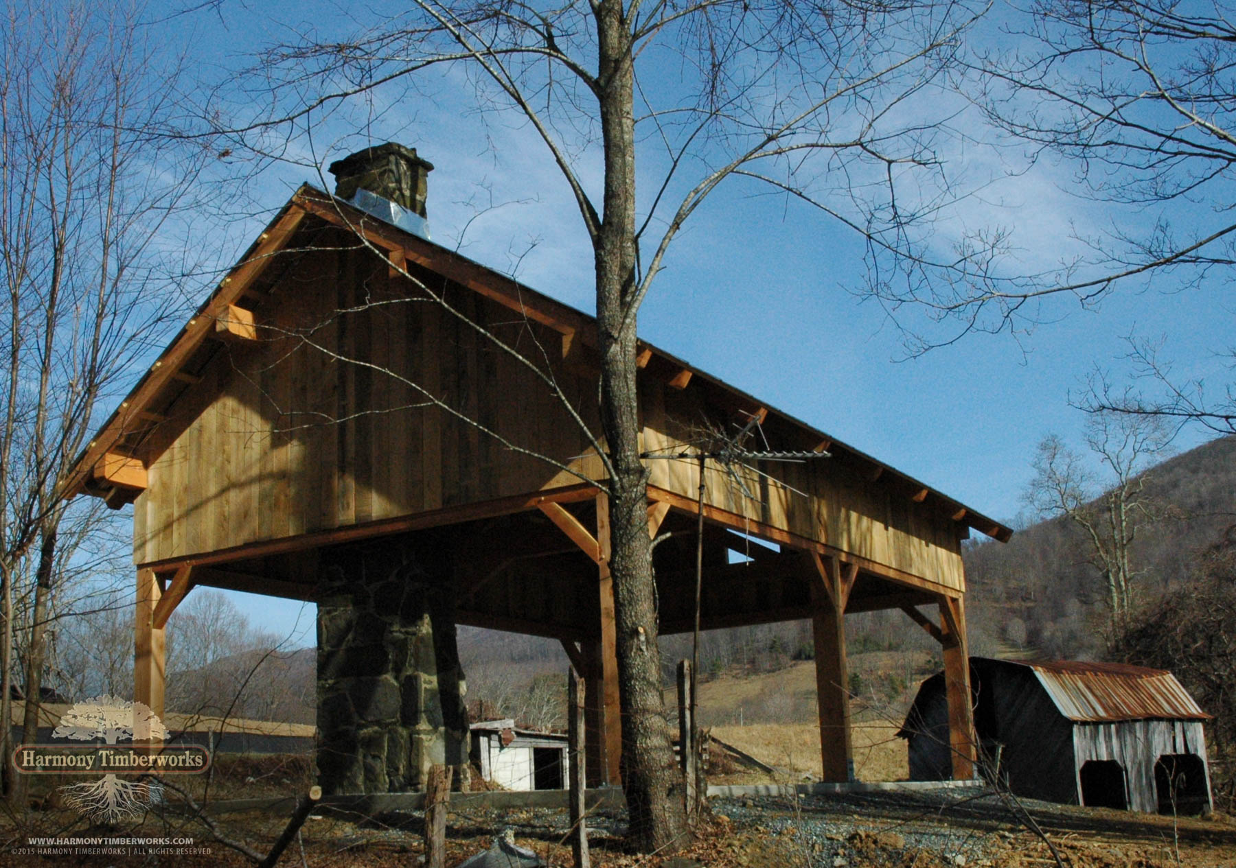 Ground View, Partially Closed Timber Frame Pavilion