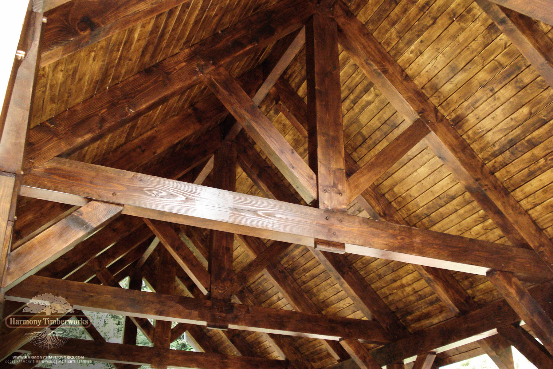 Interior Queen Truss, Open Timber Frame Pavilion Ceiling