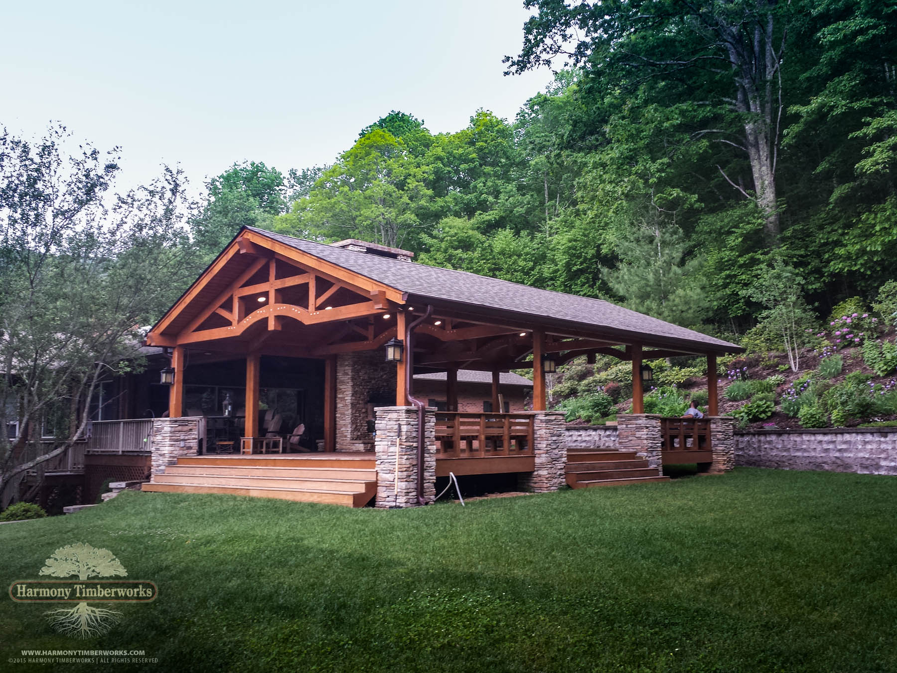 Side View, Open Timber Frame Pavilion Exterior