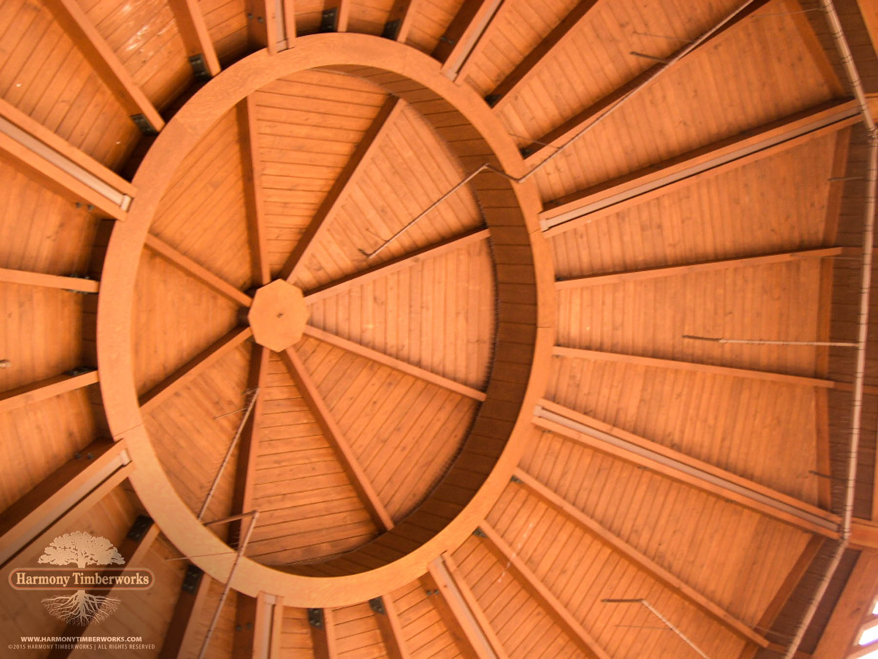 Interior Circular Roof Supports, Open Timber Frame Pavilion