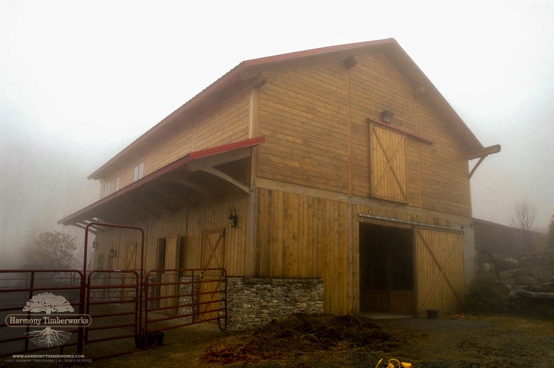 Horse Barn Exterior, Yellow Cedar Timber Frame Buildng