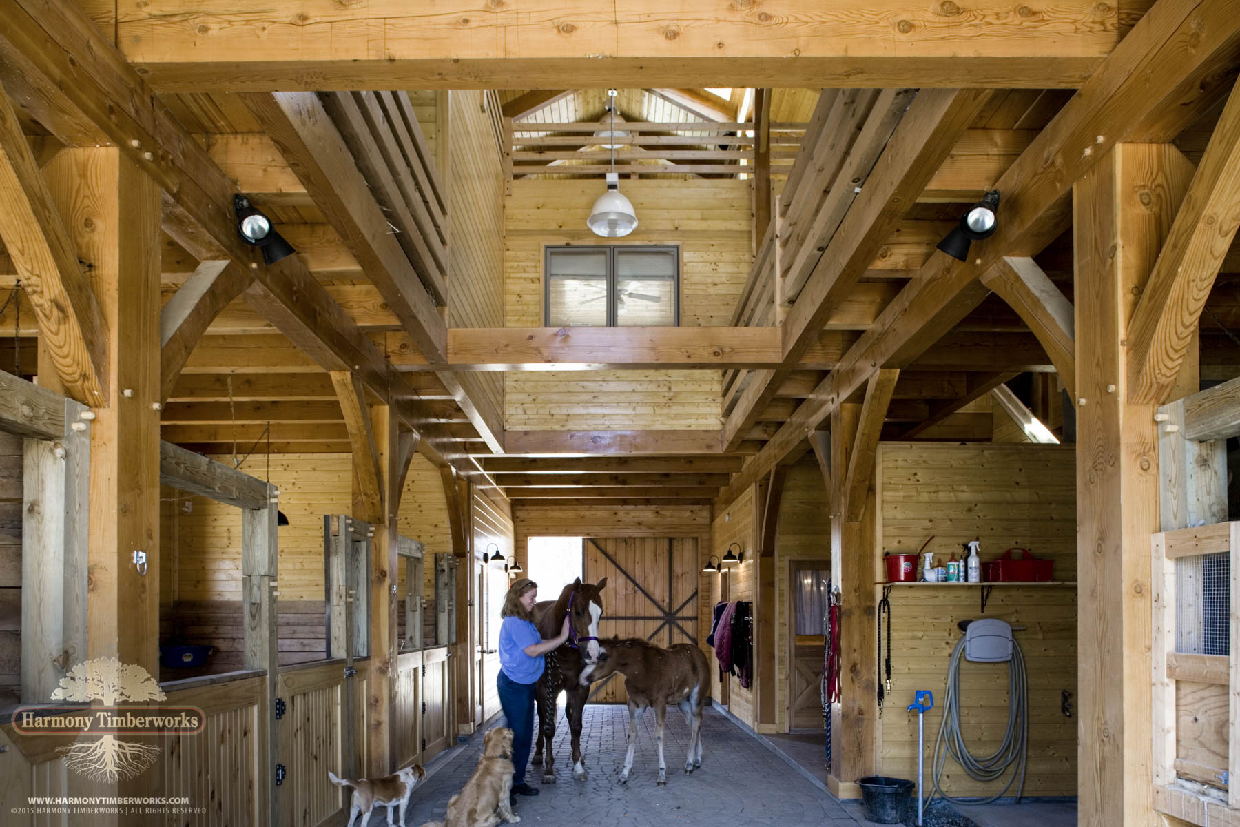 Wash Area, Timber Frame Horse Barn Interior