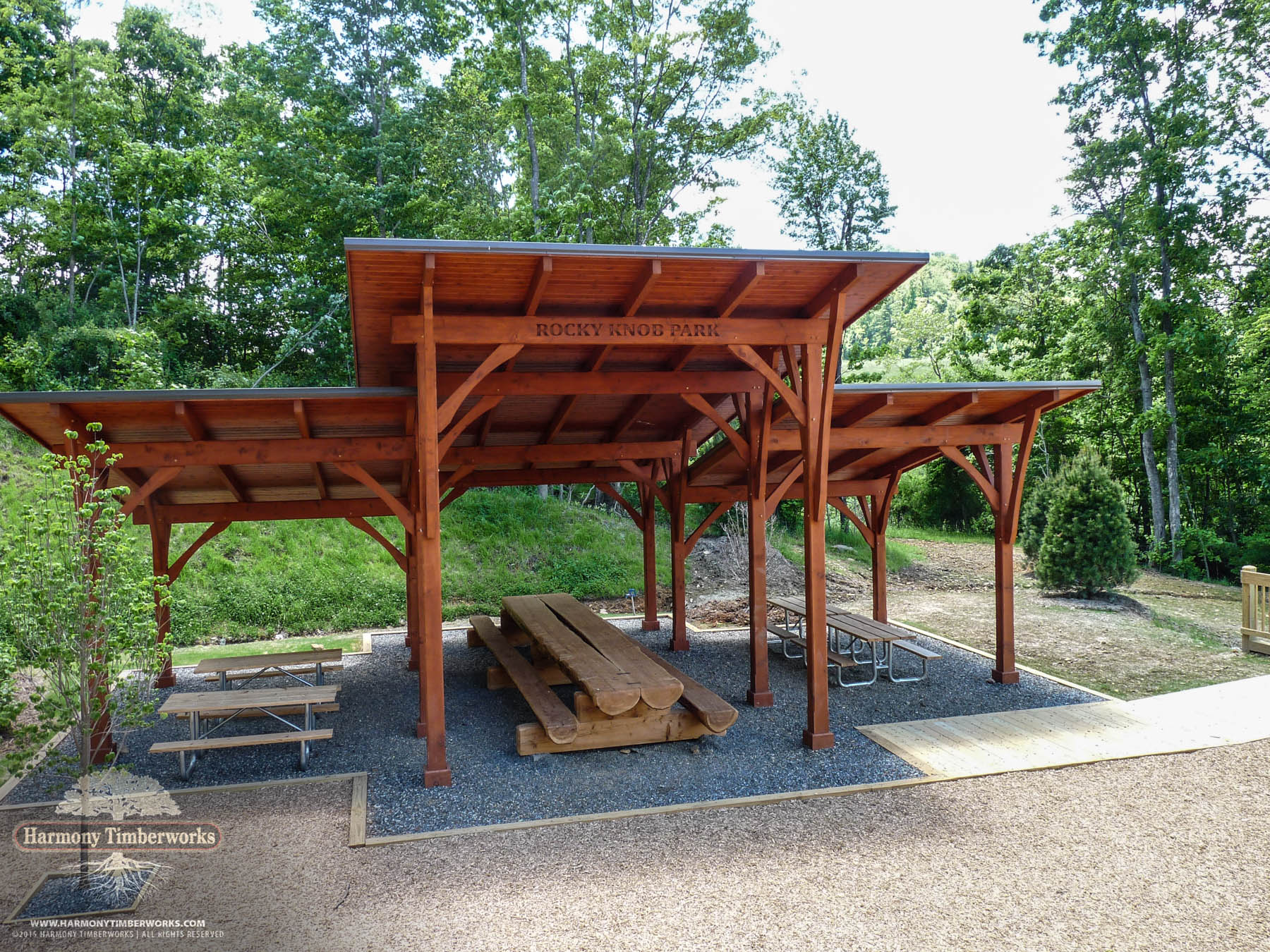 Interior View, Single-Slope Roof Open Timber Pavilion