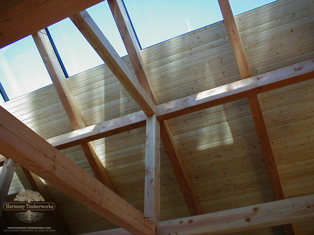 Ceiling Support Beams, Partially Constructed Timber Frame Roof